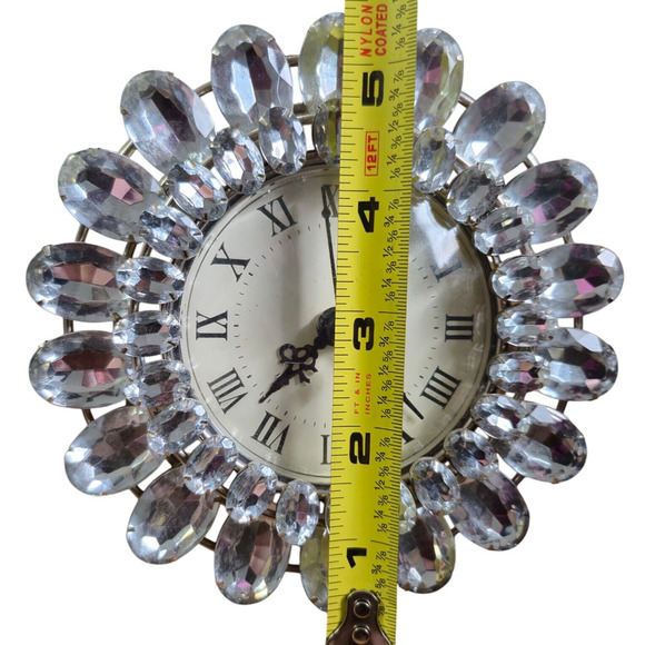 Round Table/Desk Top Clock 5.5" Clear Gem Beads Crystal Diamond Style MCM Posh - Picture 10 of 10